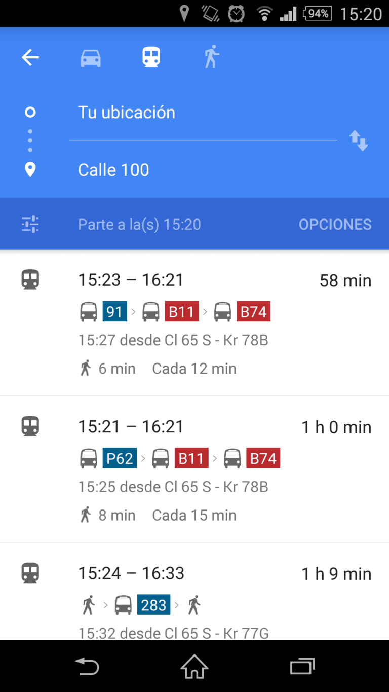 Google maps transit, organice sus viajes en SITP  y Transmilenio